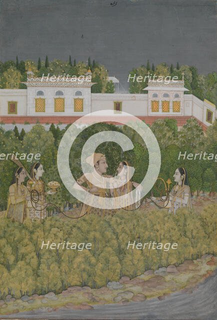 Prince and Ladies in a Garden, mid-18th century. Creator: Nidha Mal.