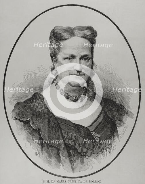 María Cristina de Borbón of the Two Sicilies (1806-1878), Queen consort of Spain, 1878. Creators: Félix Badillo, Arturo Carretero y Sánchez.