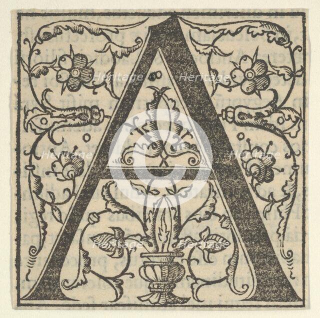 Initial letter A with garlands, mid-16th century., mid-16th century. Creator: Oronce Finé.