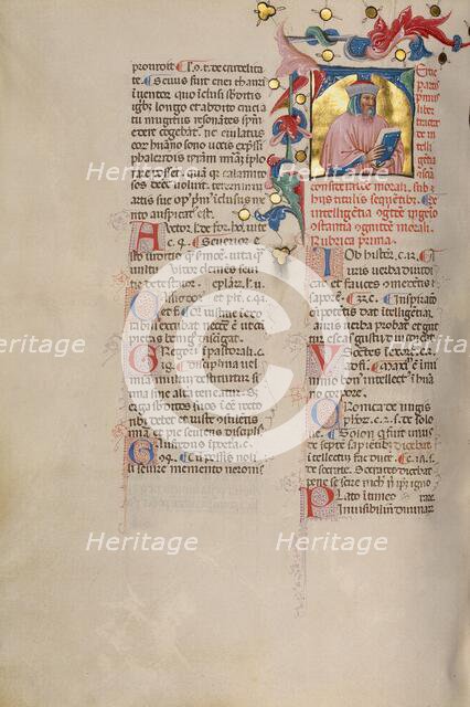 Initial T: Bust Portrait of a Bearded Man; Compendium moralium notabilium, early 15th century. Creator: Cristoforo Cortese.