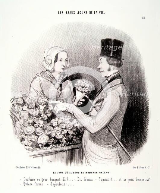 Les Beaux Jours de la Vie. Le Jour oú il Faut se Montrer Galant, 1845.  Creator: Honore Daumier.