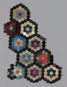 Fragments from Bedcover (Mosaic or Honeycomb Quilt), United States, 1876. Creator: Unknown.