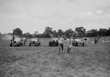 Bugatti Type 43 and 44 and a Bentley taking part in the Bugatti Owners Club gymkhana, 5 July 1931. Artist: Bill Brunell.