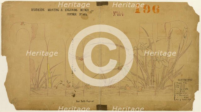 Hammering, Mounting and Engraving Design for Pitcher No. 5051, 1878. Creator: Tiffany & Co.