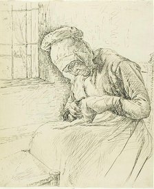 Old Woman Mending at the Window, 1881. Creator: Max Liebermann.