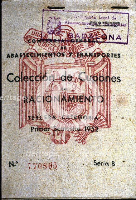 Rationing card that was needed to buy basic foods in the years after the Civil War, 1952.