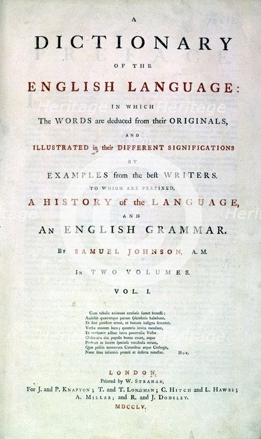 Samuel Johnson's Dictionary of the English Language, 1755. Artist: Unknown
