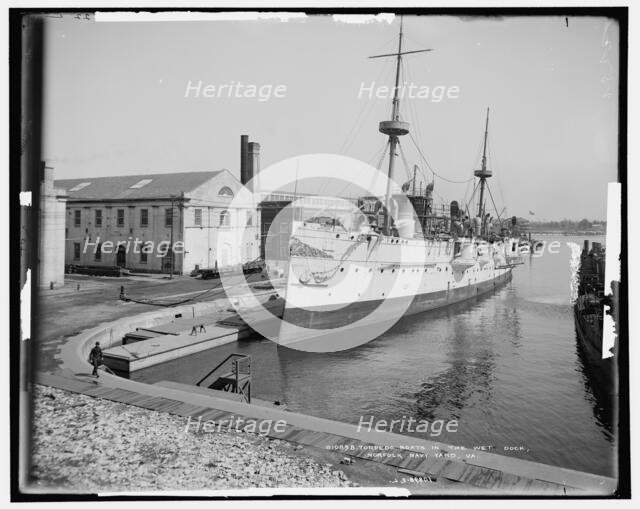 Torpedo boats in the wet dock, Norfolk Navy Yard, Va., c1905. Creator: Unknown.
