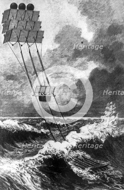 Kite-powered water transport, c1890. Artist: Unknown