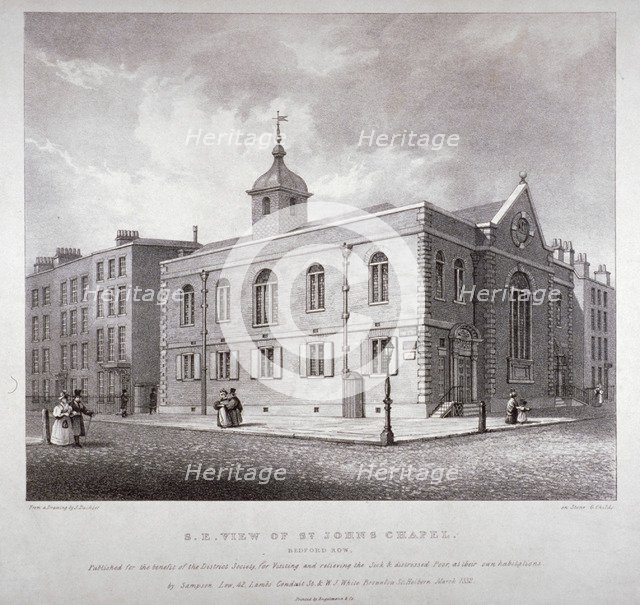 South-east view of St John's Chapel, Bedford Row, Holborn, London, 1832. Artist: George Childs