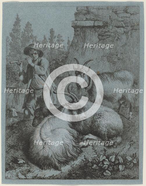 Goatherd Piping to Four Goats. Creator: Francesco Londonio.