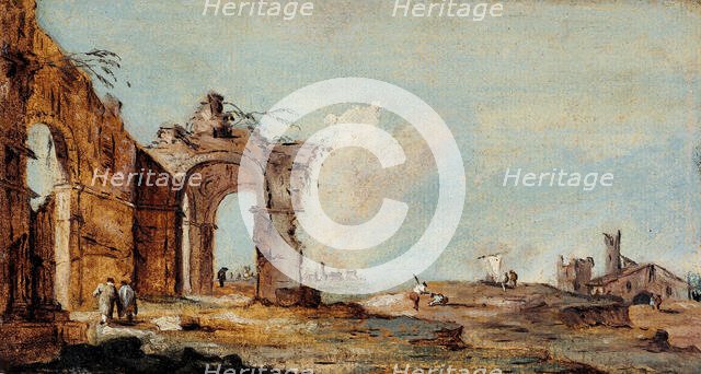Caprice, with ruined arch and fishermen's houses. Creator: Francesco Guardi.
