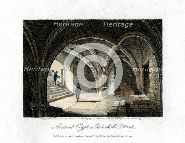 Ancient crypt, Leadenhall Street, City of London, 1816. Artist: JC Varrall