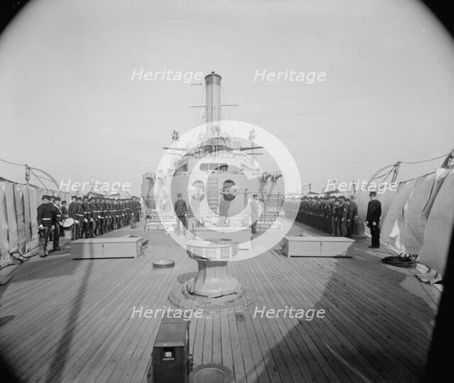 U.S.S. Iowa, looking forward from quarter deck at inspection, between 1897 and 1901. Creator: Unknown.