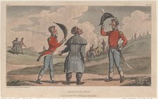 Introduced to his Colonel, from "The Military Adventures of Johnny Newcome", 1815., 1815. Creator: Thomas Rowlandson.