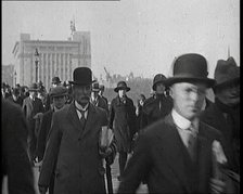 Pedestrians And Commuters Crossing London Bridge, 1920s. Creator: British Pathe Ltd.