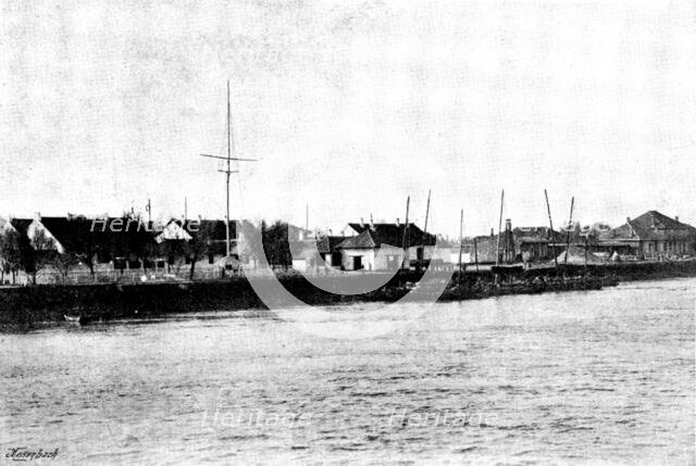Niuchuang Custom House before the river was closed by ice, 1895. Creator: George Meisenbach.