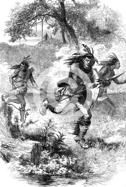 Flight of Native Americans after a massacre of settlers, c17th century (c1880). Artist: Unknown