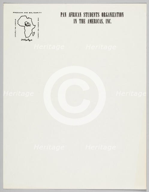 Letterhead of the Pan African Students Organization in the Americas, Inc., 1960-1977. Creator: Unknown.