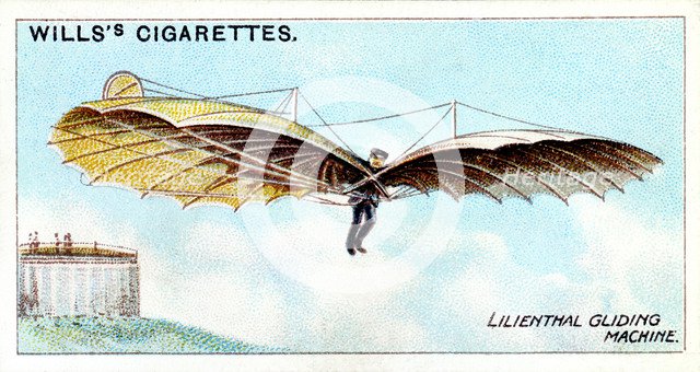 Otto Lilienthal, German gliding pioneer & aeronautical inventor, flying one of his gliders. Artist: Unknown