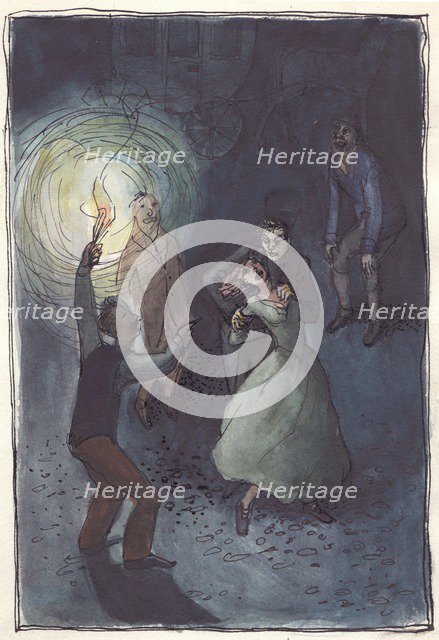 Woman being abducted, 1952. Creator: Shirley Markham.