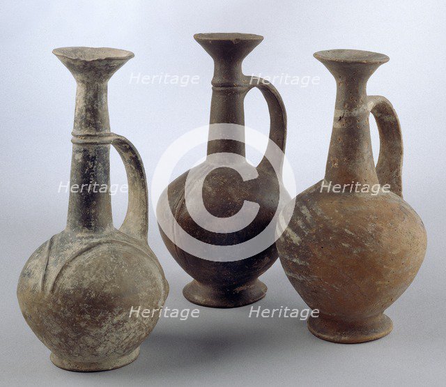 Base Ring II jugs with high neck and trumpet mouth, Late Cypriot II Period, c1450-c1200BC. Artist: Unknown.