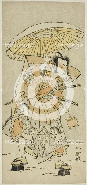 The Actor Nakamura Juzo II as Kajiwara Genta Kagetoki in the Play Izu-goyomi Shibai no..., c. 1772. Creator: Shunsho.