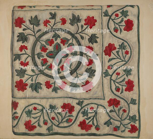 Quilt (Flowers in Circle), c. 1937. Creator: Ralph Atkinson.