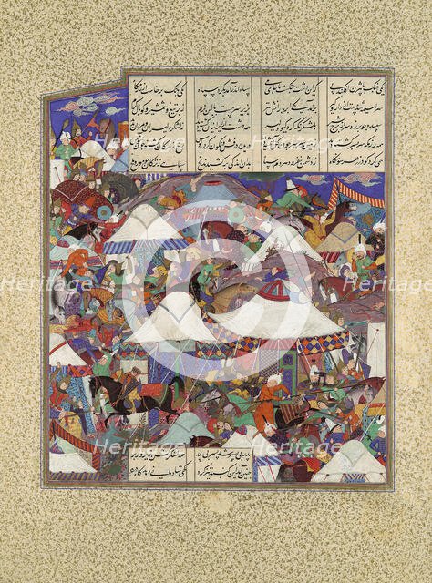 The Besotted Iranian Camp Attacked by Night, Folio 241r from the Shahnama..., ca. 1525-30. Creator: Qadimi.
