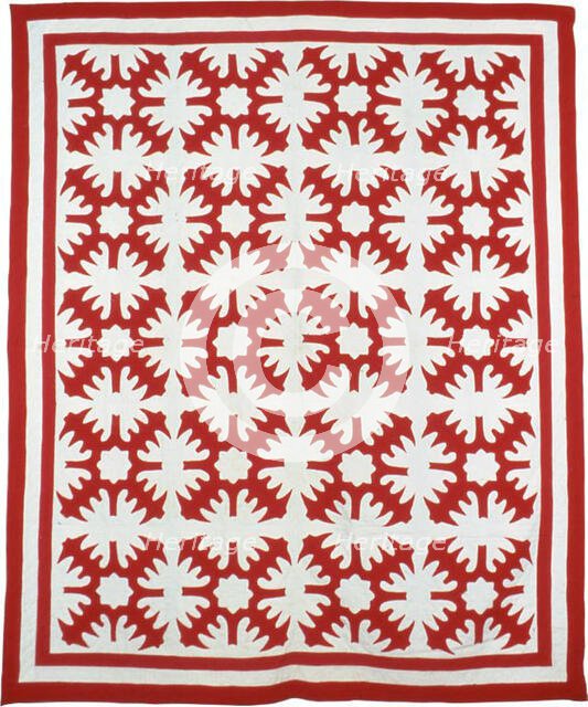 Bedcover (Star and Oak Leave Motif), Wisconsin, 1880's. Creator: Unknown.