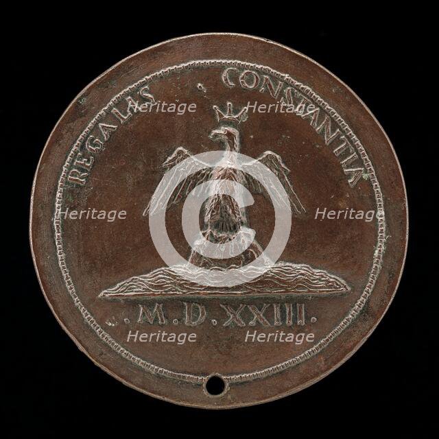 Crowned Eagle on a Mound Amid Waters [reverse], 1523. Creator: Maffeo Olivieri.