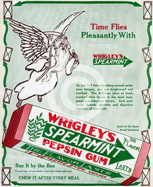 Advert for Wrigley's Spearmint Pepsin Gum, 1913. Artist: Unknown