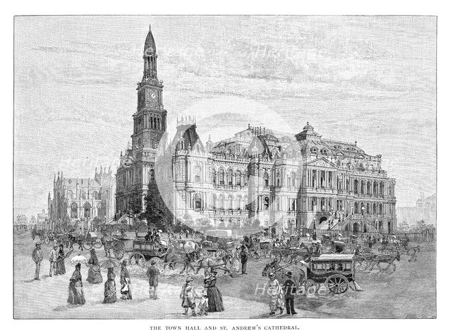 The Town Hall and St Andrew's Cathedral, Sydney, New South Wales, Australia, 1886. Artist: Unknown