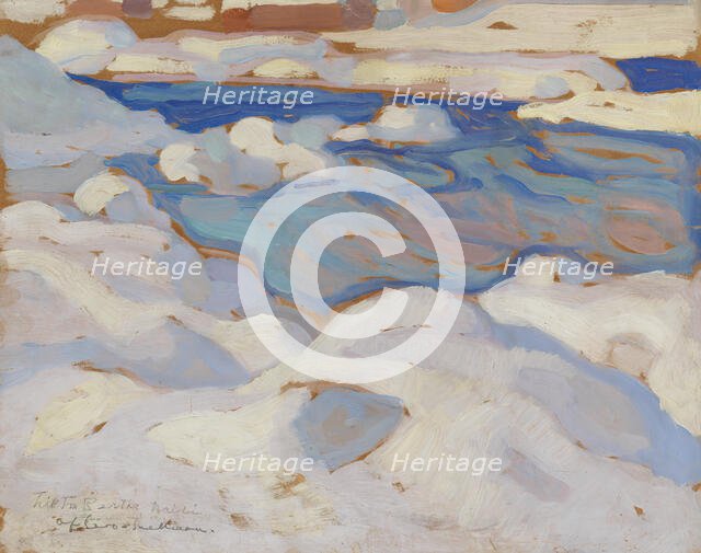Winter landscape, rapids, early-mid 20th century. Creator: Eero Snellman.