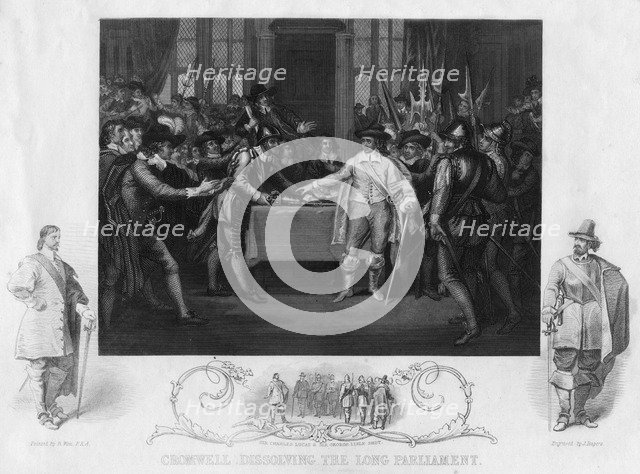 Oliver Cromwell (1599-1654) dissolving the Long Parliament, 19th century.Artist: J Rogers