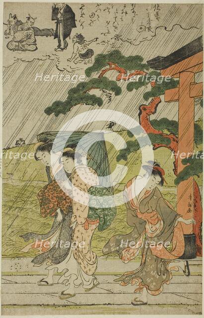 Sudden Shower at Mimeguri Shrine, c. 1787. Creator: Torii Kiyonaga.