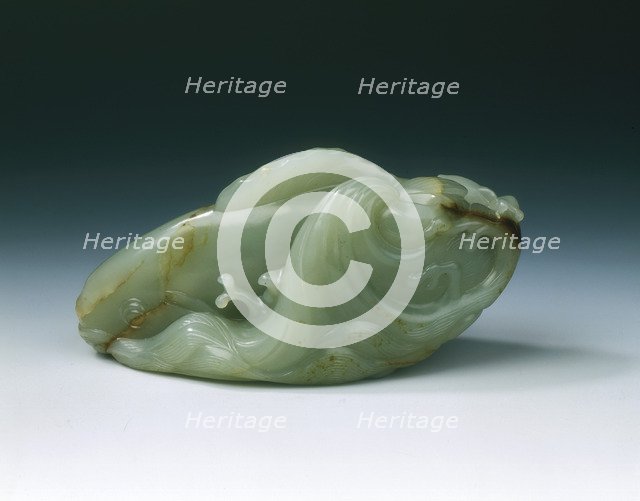 Jade carp and young amid swirling waves, early Qing dynasty, China, late 17th century. Artist: Unknown