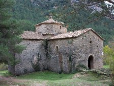 Monastery of Sant Pere de Graudescaldes in the foothills of the Busa mountains on the banks of th…