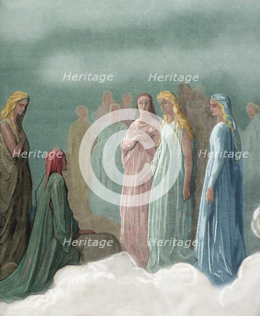 Piccarda Donati and souls whose vows had been broken - the "Divine Comedy", (1868).  Creator: Gustave Doré.