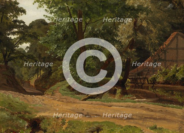 A road and a building in a landscape, 1855. Creator: Werner Holmberg.