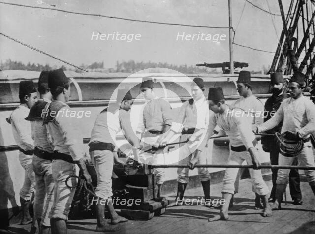 Gunners aboard Turkish ship, at posts, 1912. Creator: Bain News Service.