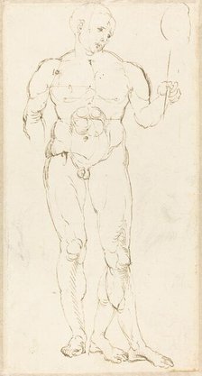 Male Nude Holding a Mirror [recto], c. 1500. Creator: Albrecht Durer.