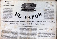 Head of the newspaper 'El Vapor, político, literario y mercantil de Cataluña' (The Steam, politic…