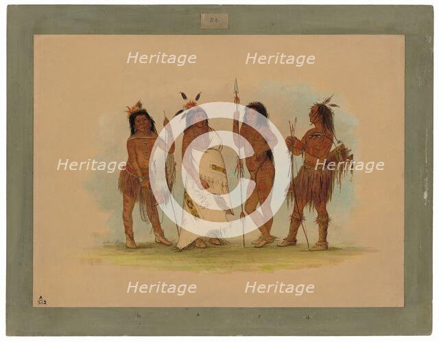 Apachee Chief and Three Warriors, 1855/1869. Creator: George Catlin.