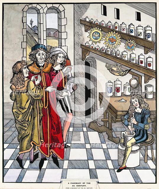 A pharmacy: interior. Creator: Unknown.