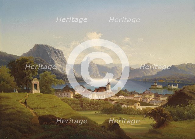 View of Gmunden with Schloss Ort in the Background, 1870. Artist: Jankowski, Johann Wilhelm (1825-1870)