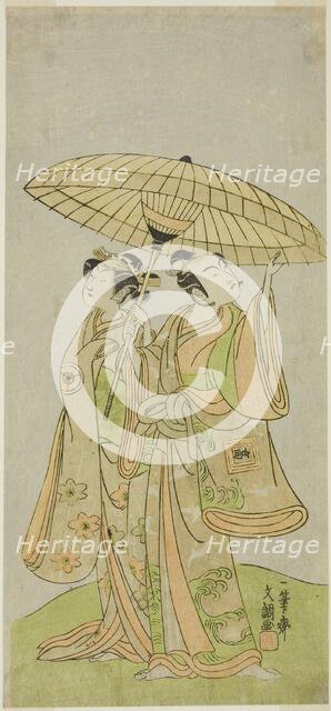 The Actors Ichikawa Komazo II as Chunagon Yukihira (right), and Iwai Hanshiro IV as.., c. 1771. Creator: Ippitsusai Buncho.