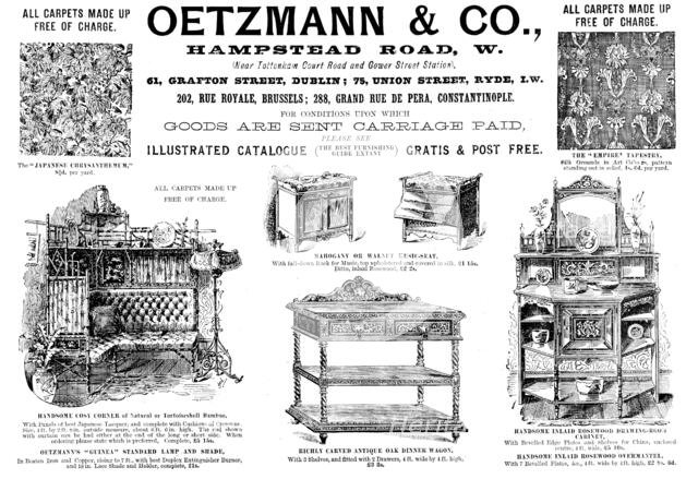 Advertisement for Oetzmann & Co., furniture and carpets, 1895. Creator: Unknown.