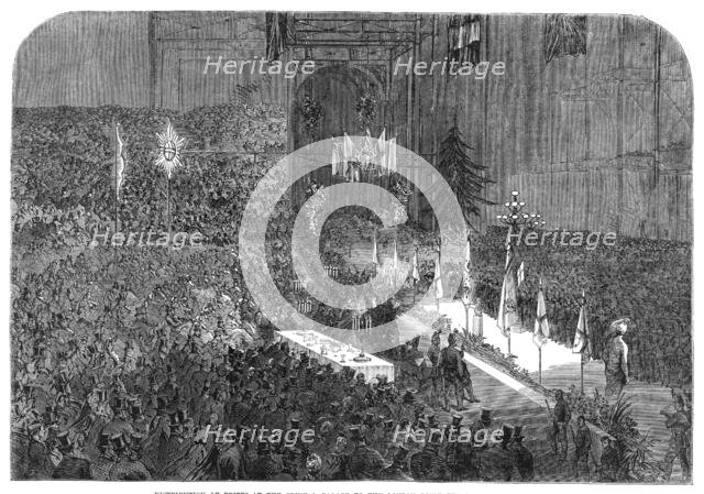 Distribution of prizes at the Crystal Palace to the London Rifle Brigade on Saturday last, 1864. Creator: Unknown.
