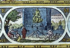  'Temple of Jupiter', coloured engraving from the book 'Le Theatre du monde' or 'Nouvel Atlas', 1…